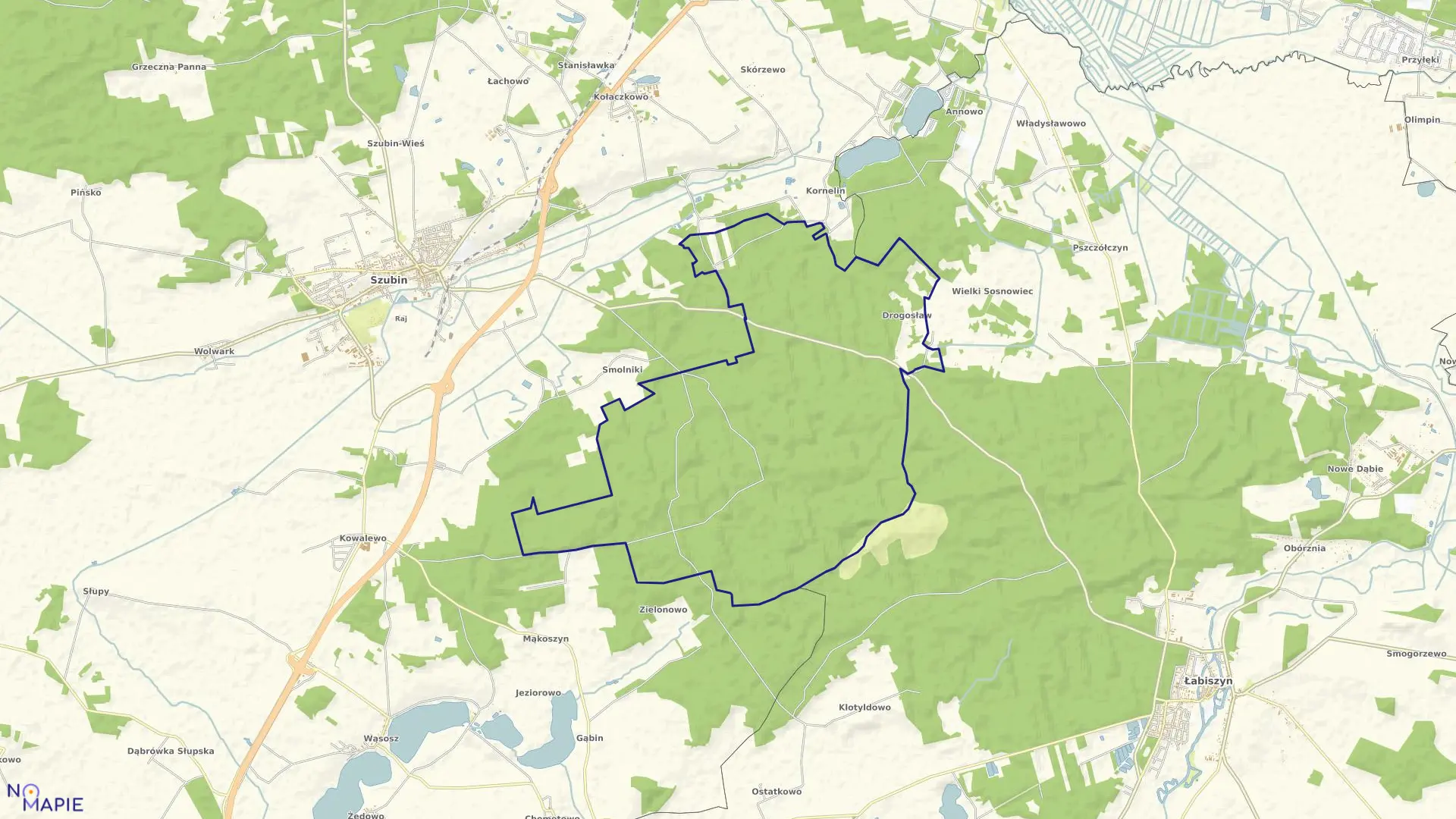 Mapa obrębu Drogosław w gminie Szubin