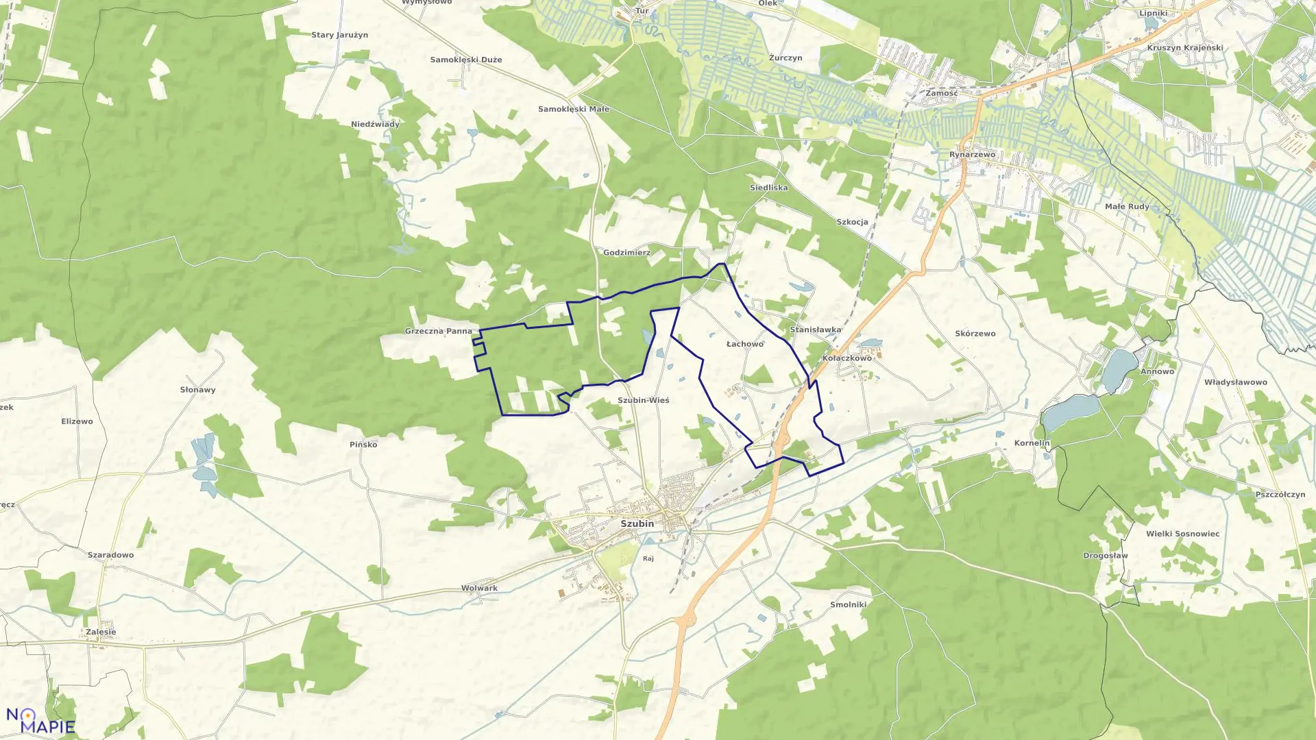 Mapa obrębu Łachowo w gminie Szubin