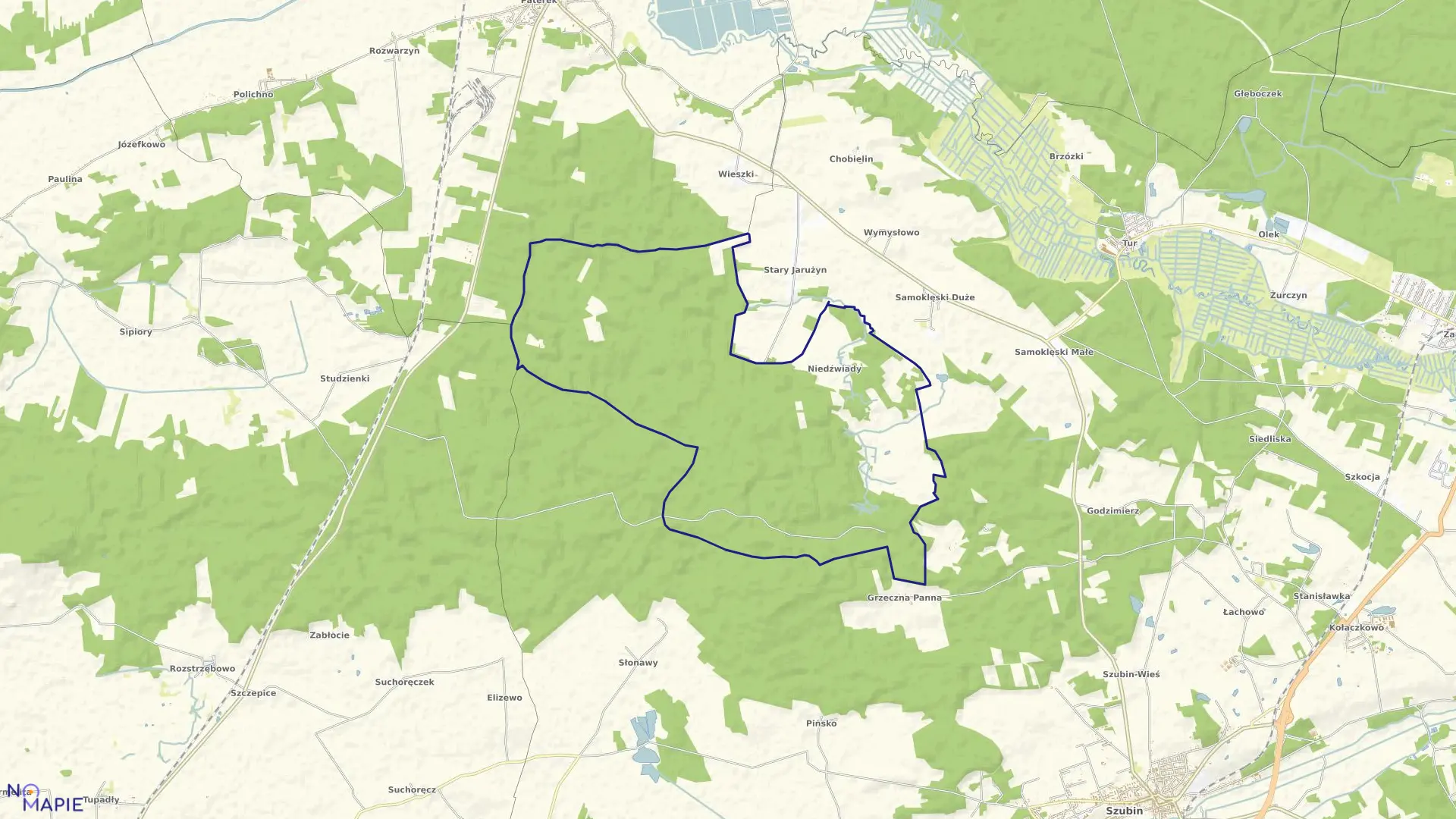 Mapa obrębu Niedźwiady w gminie Szubin