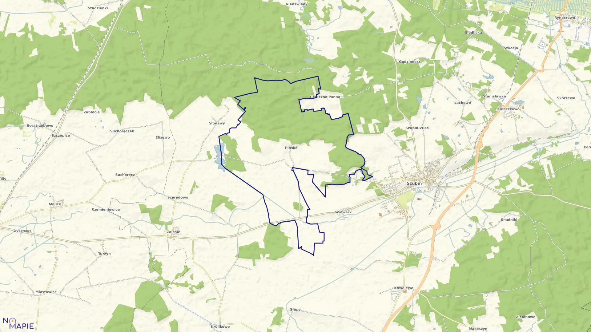 Mapa obrębu Pińsko w gminie Szubin