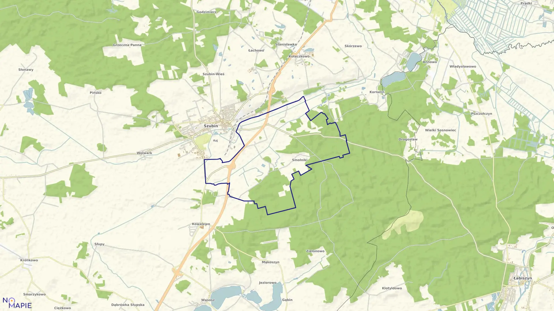 Mapa obrębu Smolniki w gminie Szubin